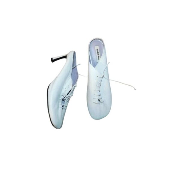 Reike Nen Size 39 / 8.5 US White Leather Lace Up Designer Mule Heels NWT $204 - Picture 1 of 5